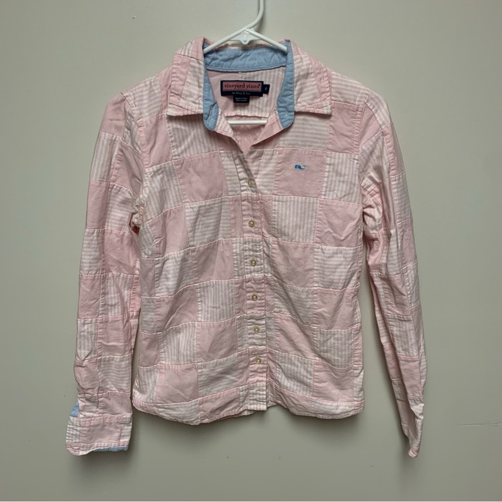 Vineyard Vines Pink Cotton Gingham Button Down Top